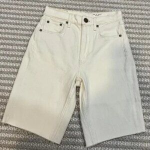 Rag & Bone Cotton Blend Denim Vintage Style Bermuda Shorts in Ecru